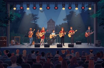 Ilustrasi mahasiswa tampil musik di kampus terkait video OSD HMT ITB yang kembali viral di media sosial